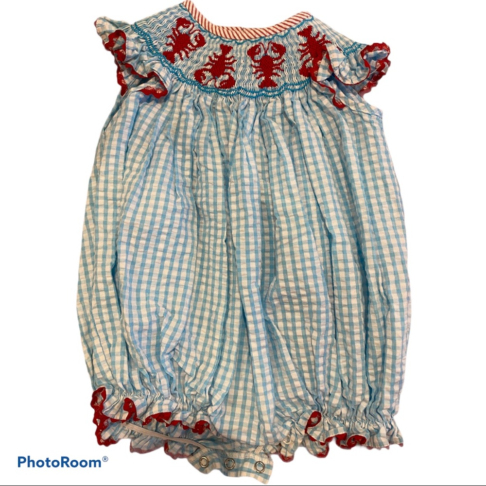 Blue and Red Gingham Kids Romper